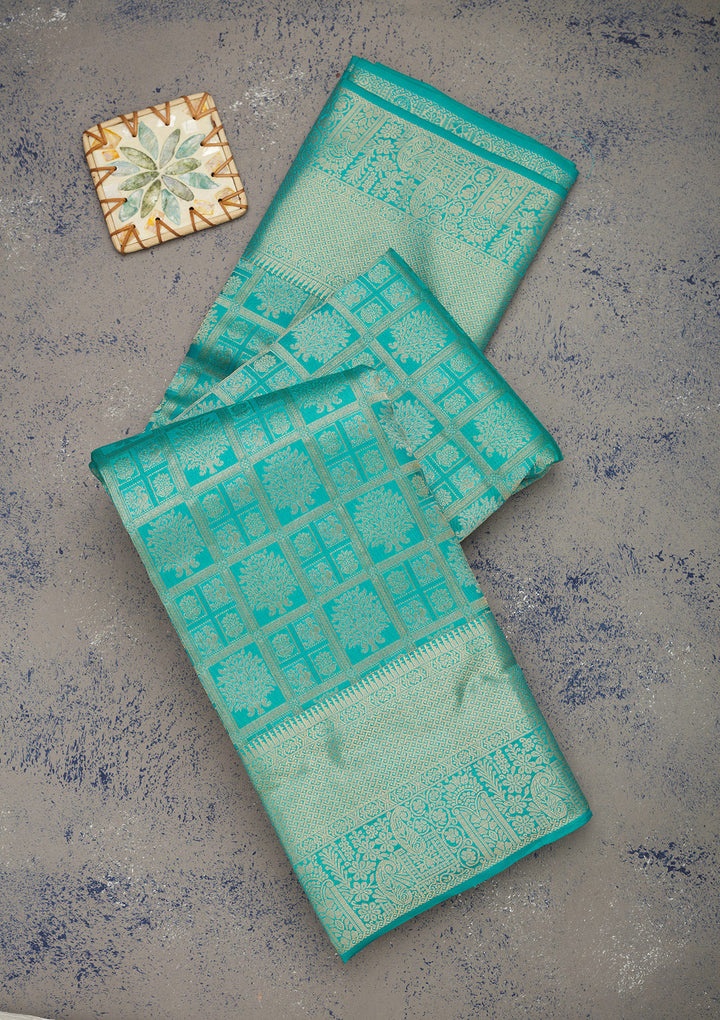 Turquoise Blue Zariwork Pure Silk Saree