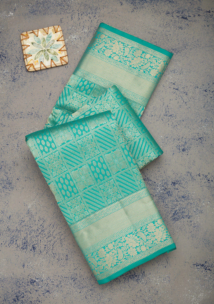 Turquoise Blue Zariwork Pure Silk Saree