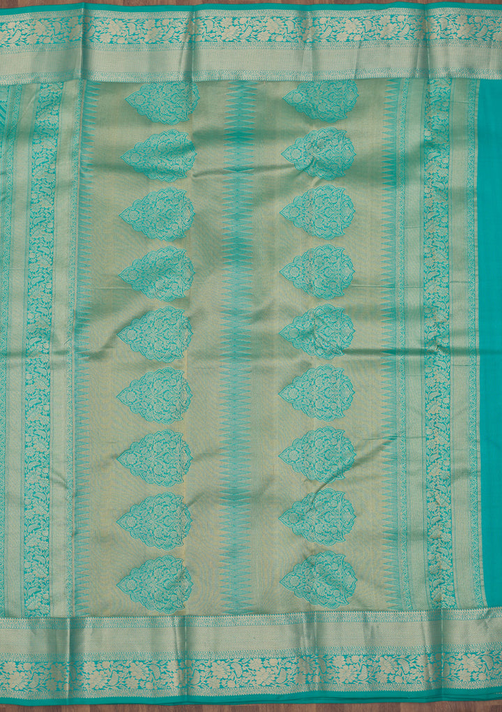 Turquoise Blue Zariwork Pure Silk Saree
