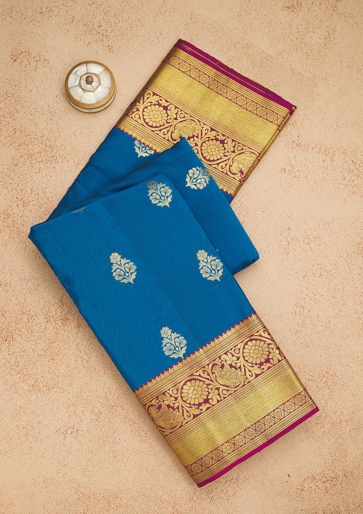 Turquoise Blue Zariwork Pure Silk Saree