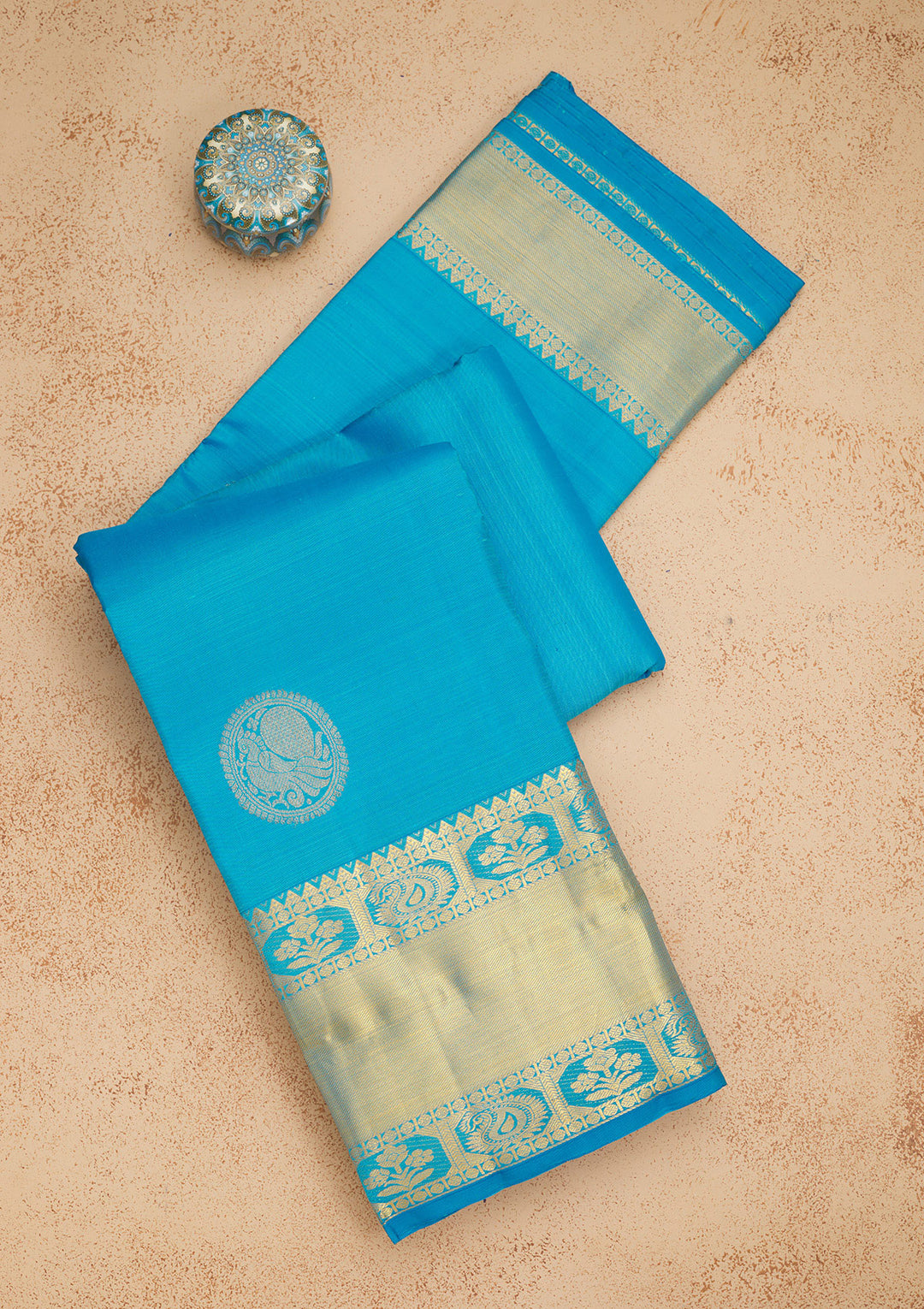 Turquoise Blue Zariwork Pure Silk Saree