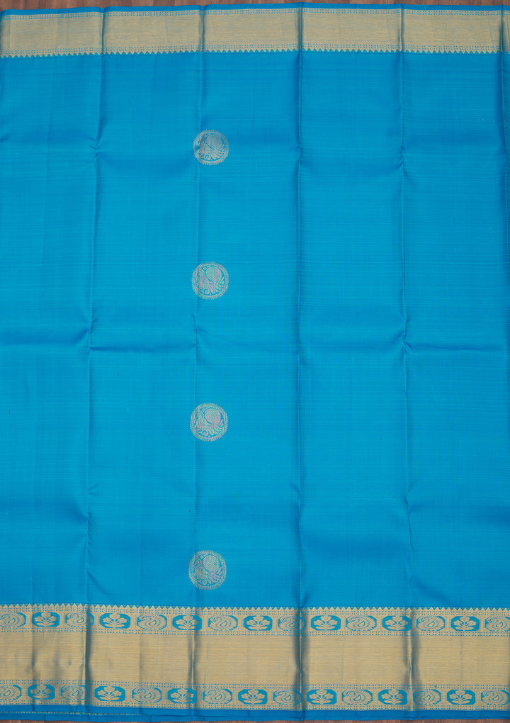 Turquoise Blue Zariwork Pure Silk Saree