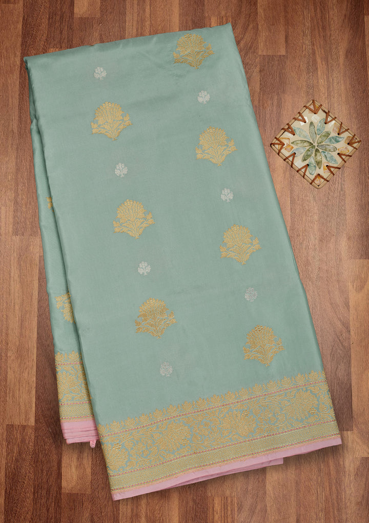 Turquoise Blue Zariwork Pure Silk Saree
