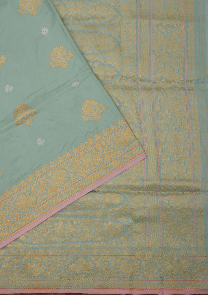 Turquoise Blue Zariwork Pure Silk Saree