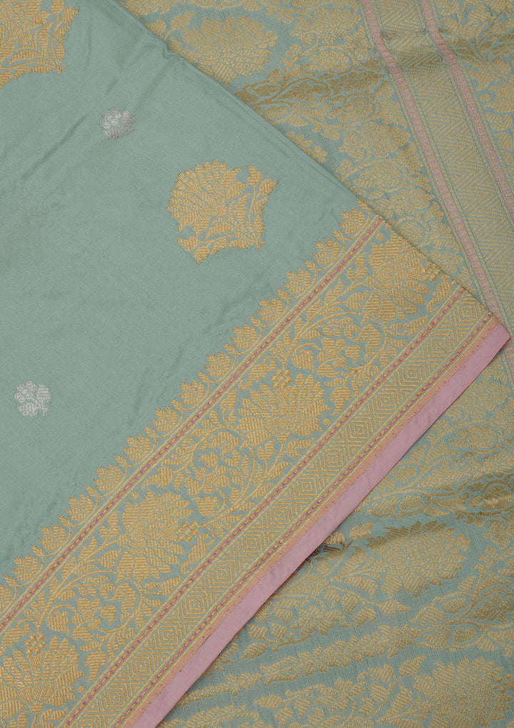 Turquoise Blue Zariwork Pure Silk Saree
