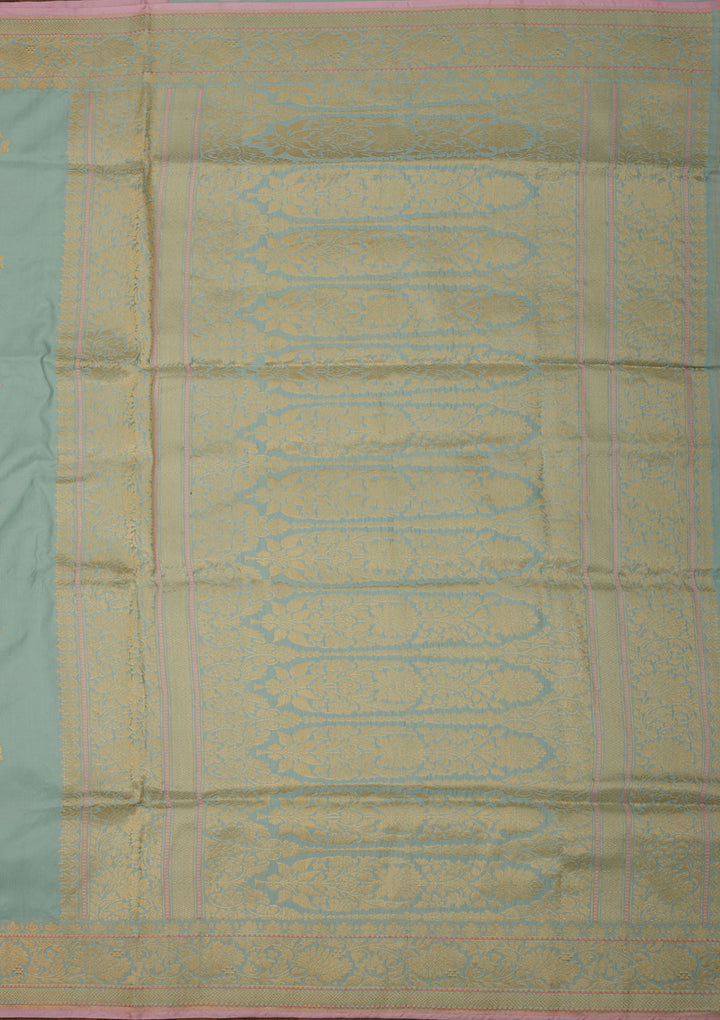 Turquoise Blue Zariwork Pure Silk Saree