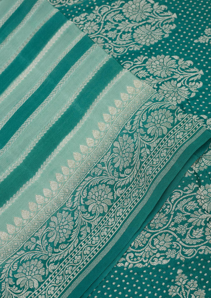 Turquoise Blue Zariwork Pure Silk Saree