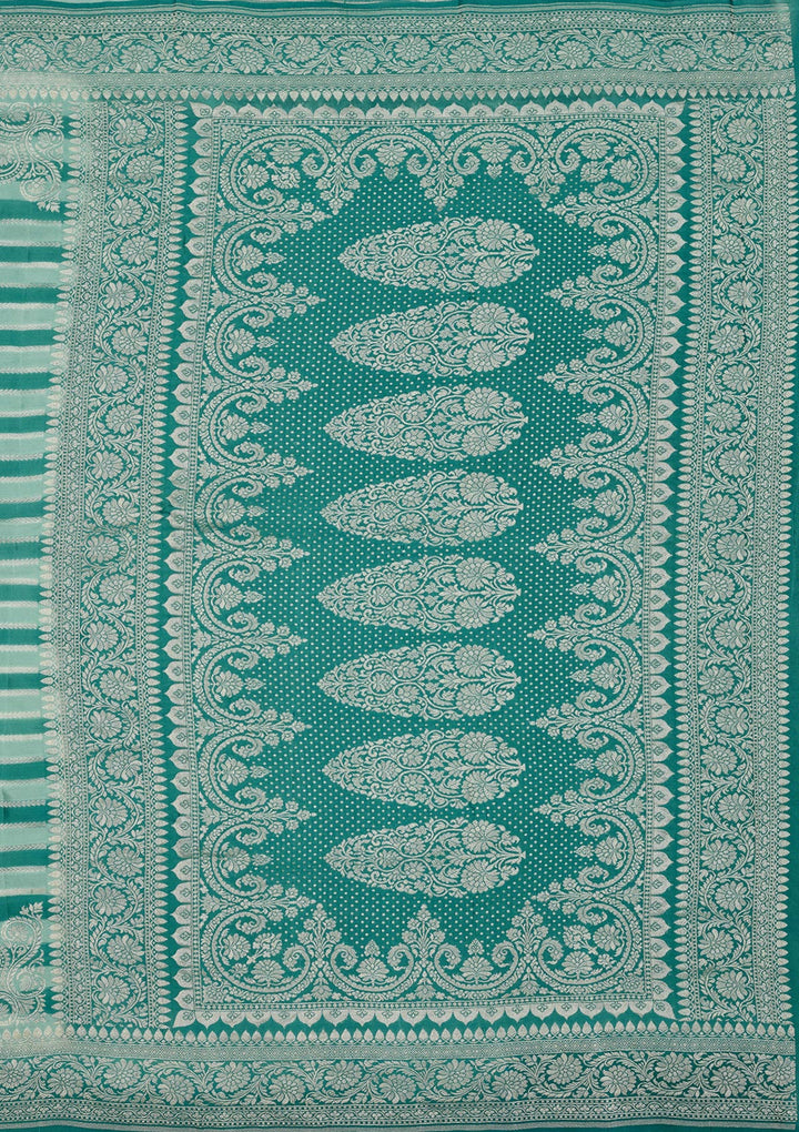 Turquoise Blue Zariwork Pure Silk Saree