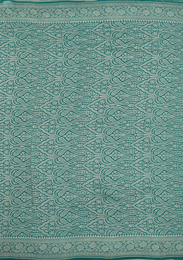 Turquoise Blue Zariwork Pure Silk Saree