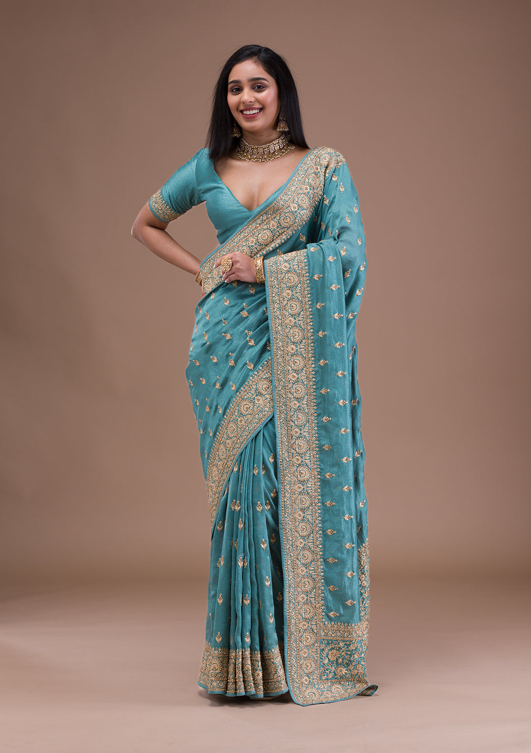 Sea Green Zariwork Raw Silk Saree