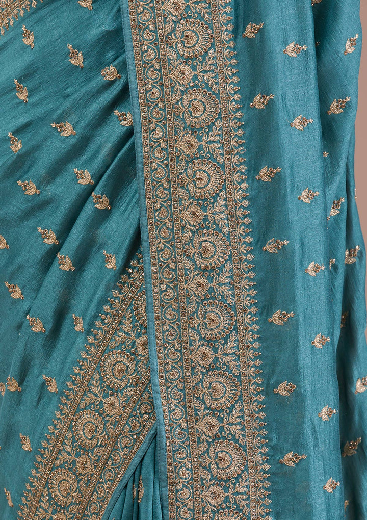Sea Green Zariwork Raw Silk Saree