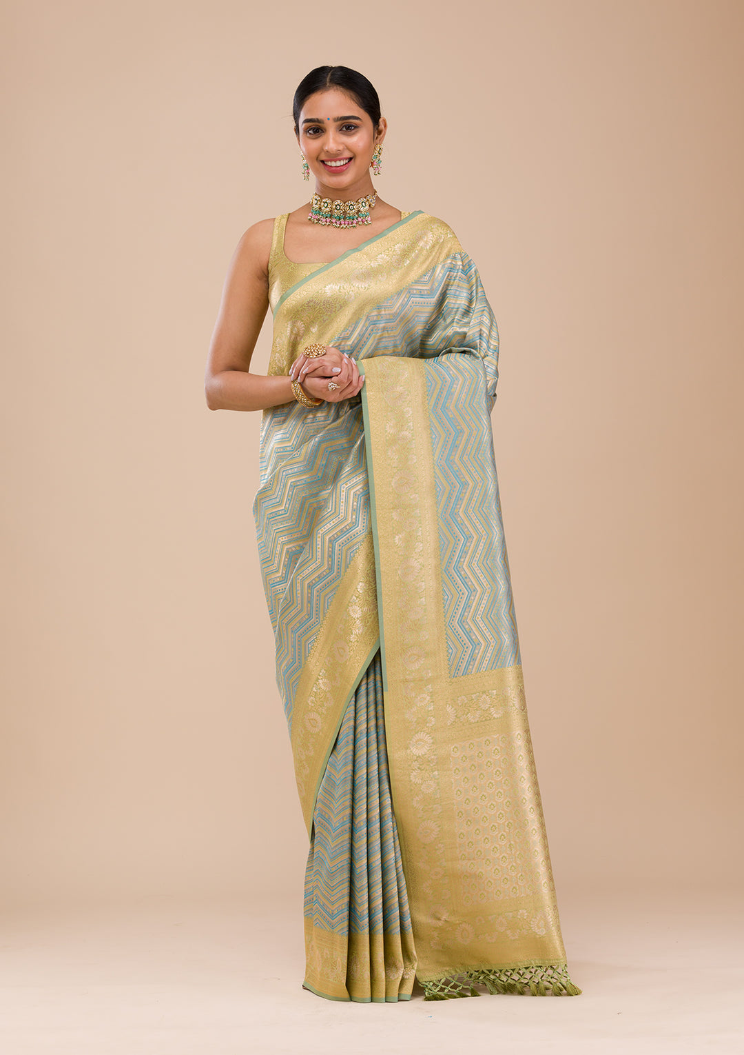 Turquoise Blue Zariwork Silk Saree