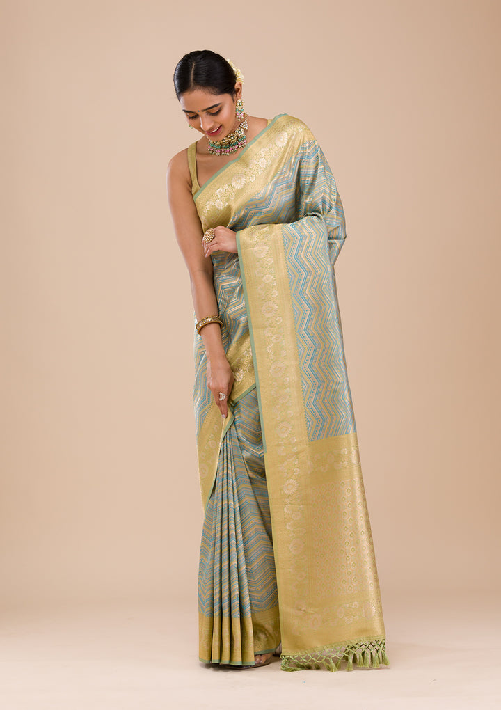 Turquoise Blue Zariwork Silk Saree
