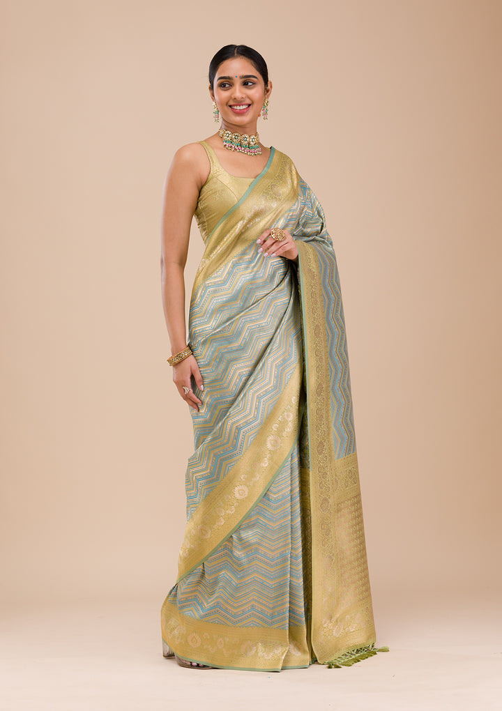 Turquoise Blue Zariwork Silk Saree