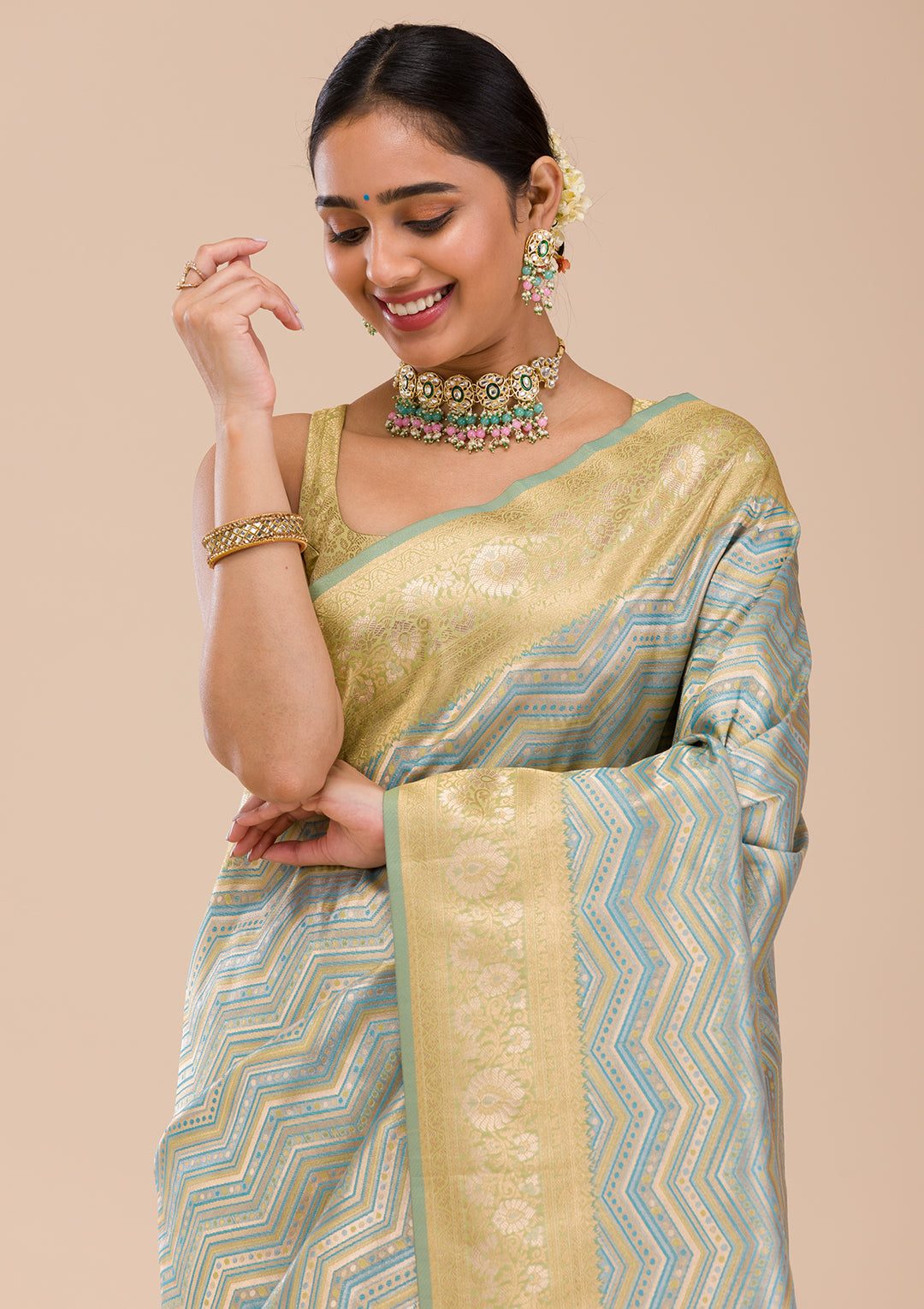 Turquoise Blue Zariwork Silk Saree