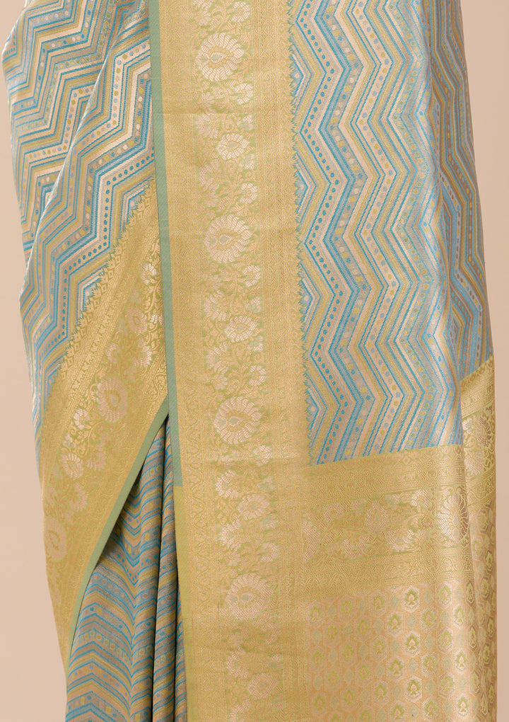 Turquoise Blue Zariwork Silk Saree