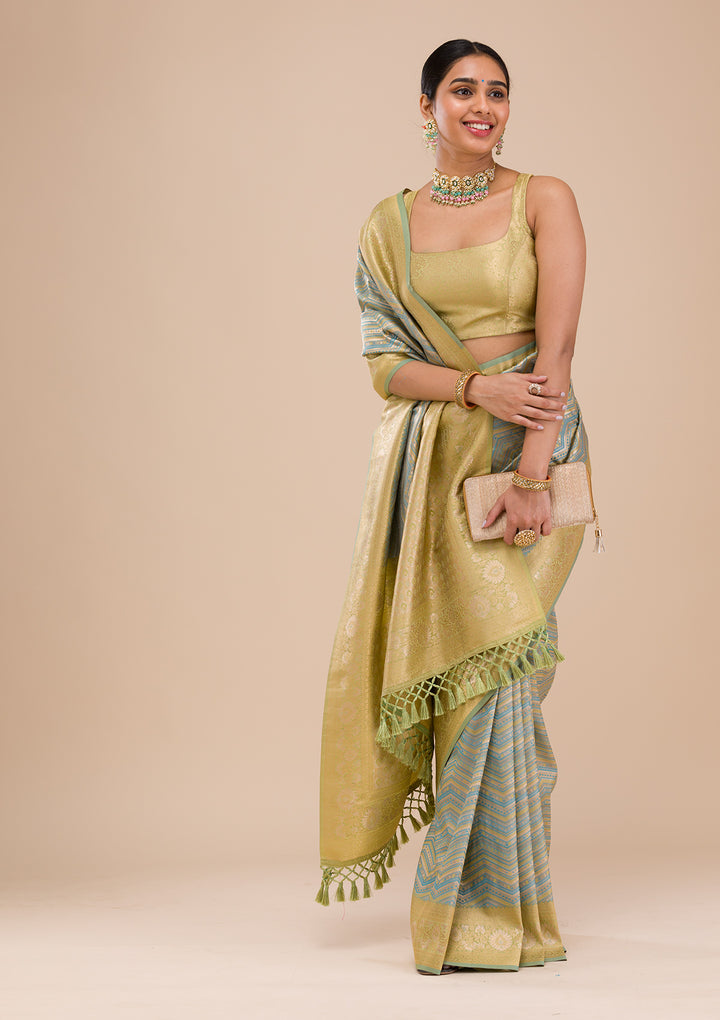 Turquoise Blue Zariwork Silk Saree