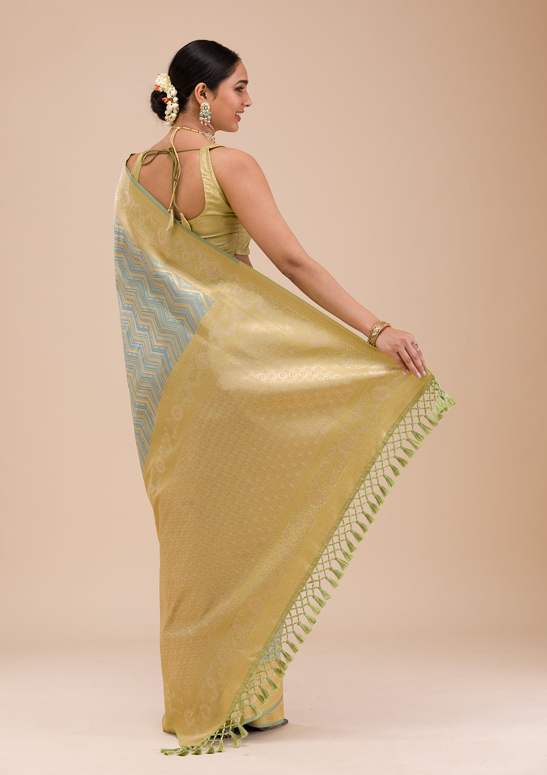 Turquoise Blue Zariwork Silk Saree