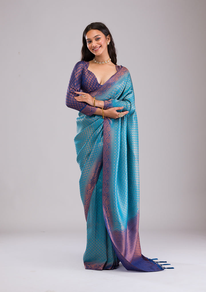 Turquoise Blue Zariwork Soft Silk Saree
