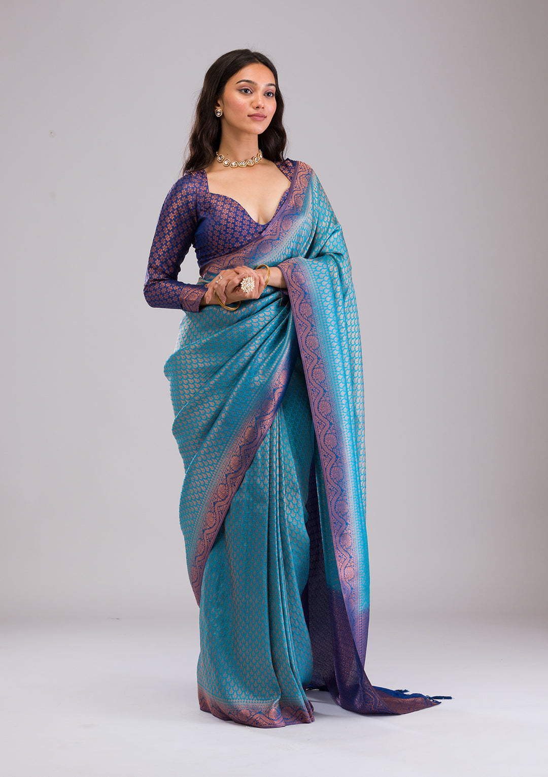 Turquoise Blue Zariwork Soft Silk Saree