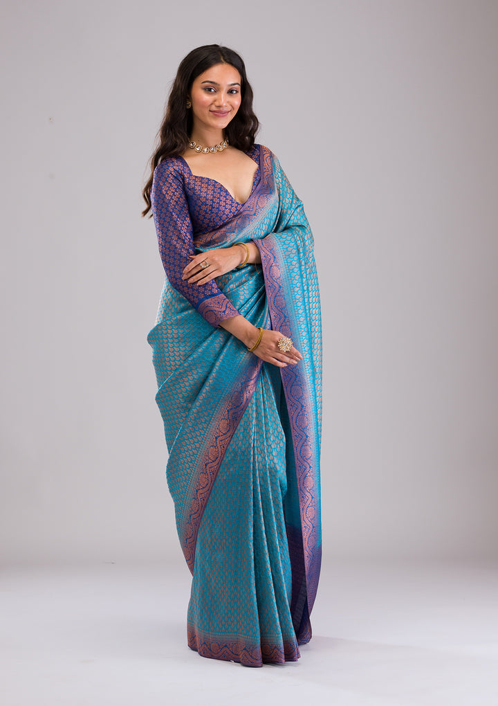 Turquoise Blue Zariwork Soft Silk Saree
