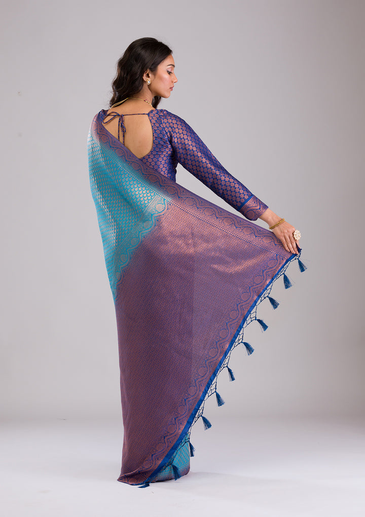 Turquoise Blue Zariwork Soft Silk Saree