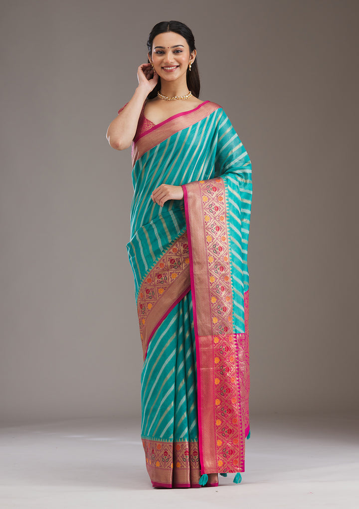 Turquoise Blue Zariwork Tissue Saree