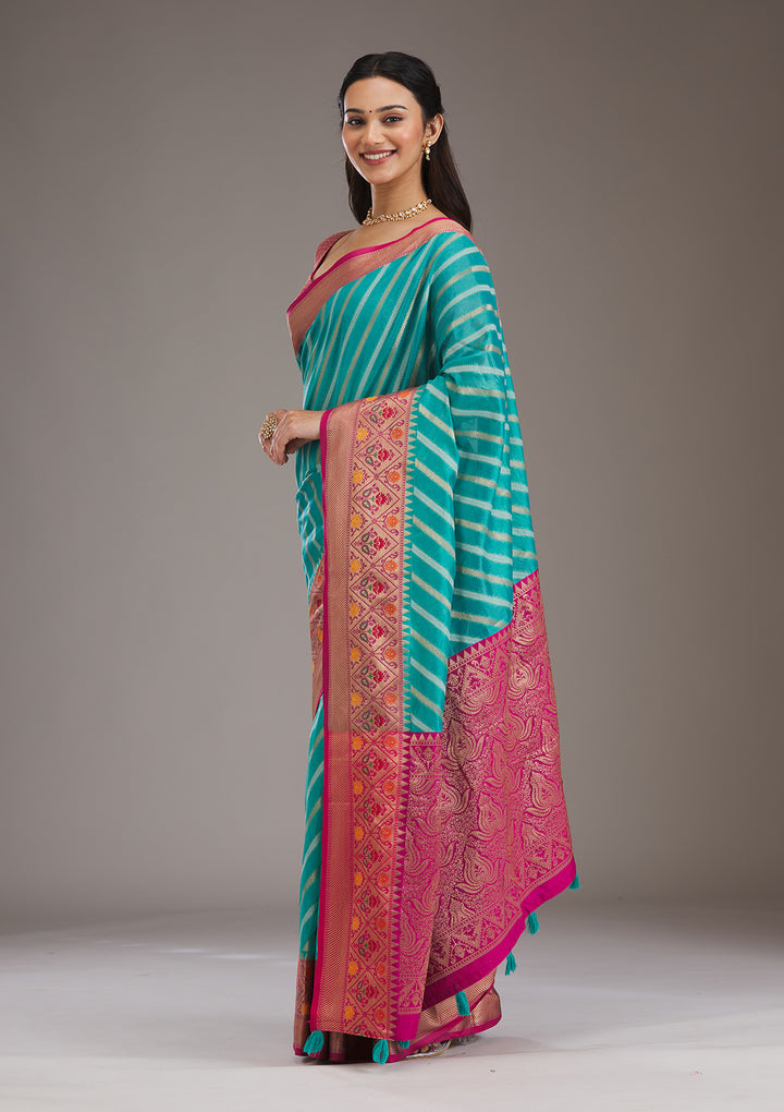 Turquoise Blue Zariwork Tissue Saree