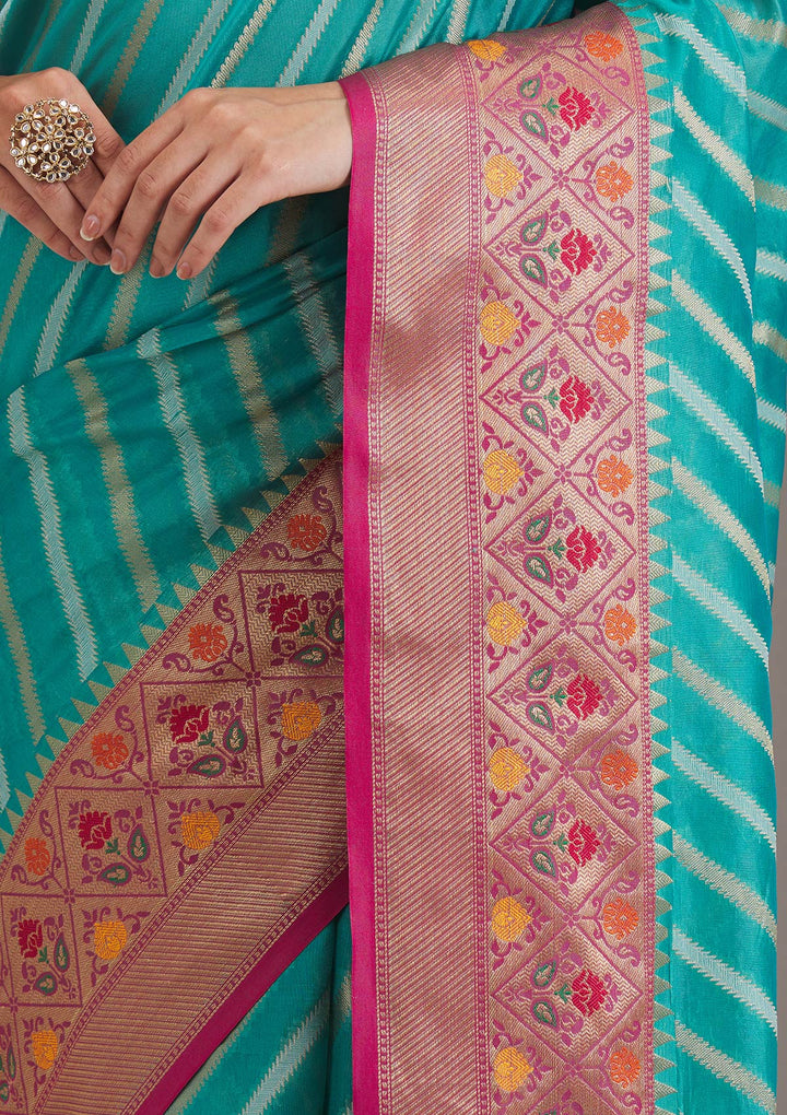 Turquoise Blue Zariwork Tissue Saree