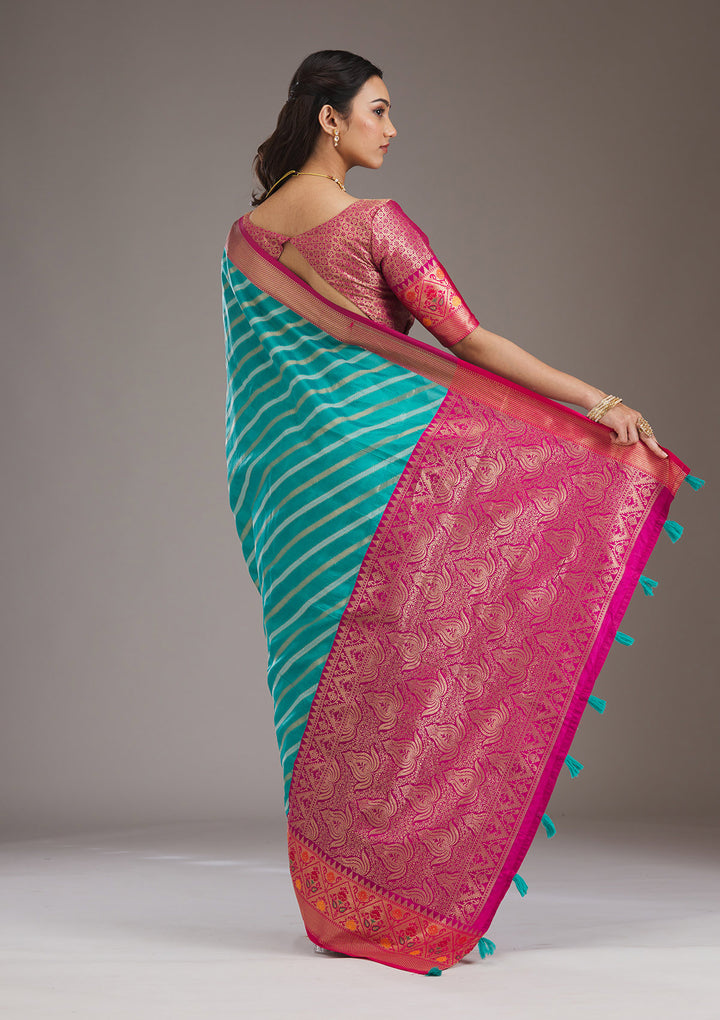 Turquoise Blue Zariwork Tissue Saree