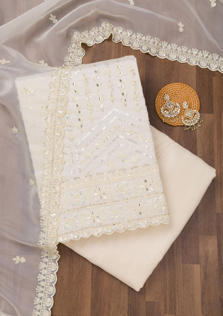 White Sequins Georgette Unstitched Salwar Suit