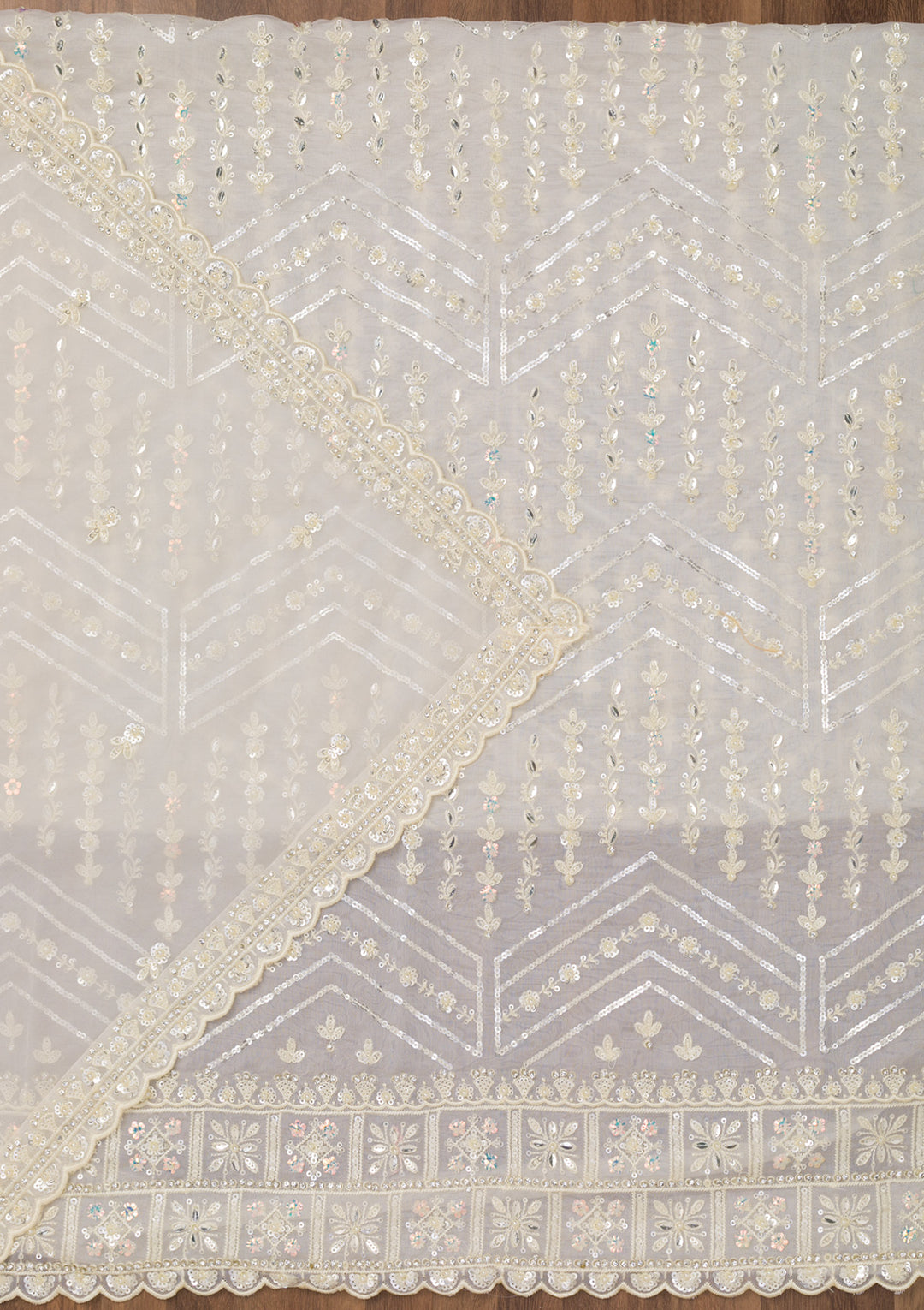 White Sequins Georgette Unstitched Salwar Suit