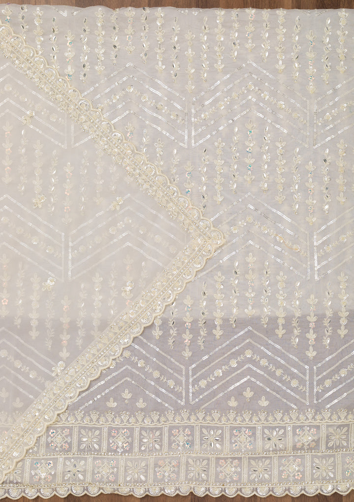 White Sequins Georgette Unstitched Salwar Suit
