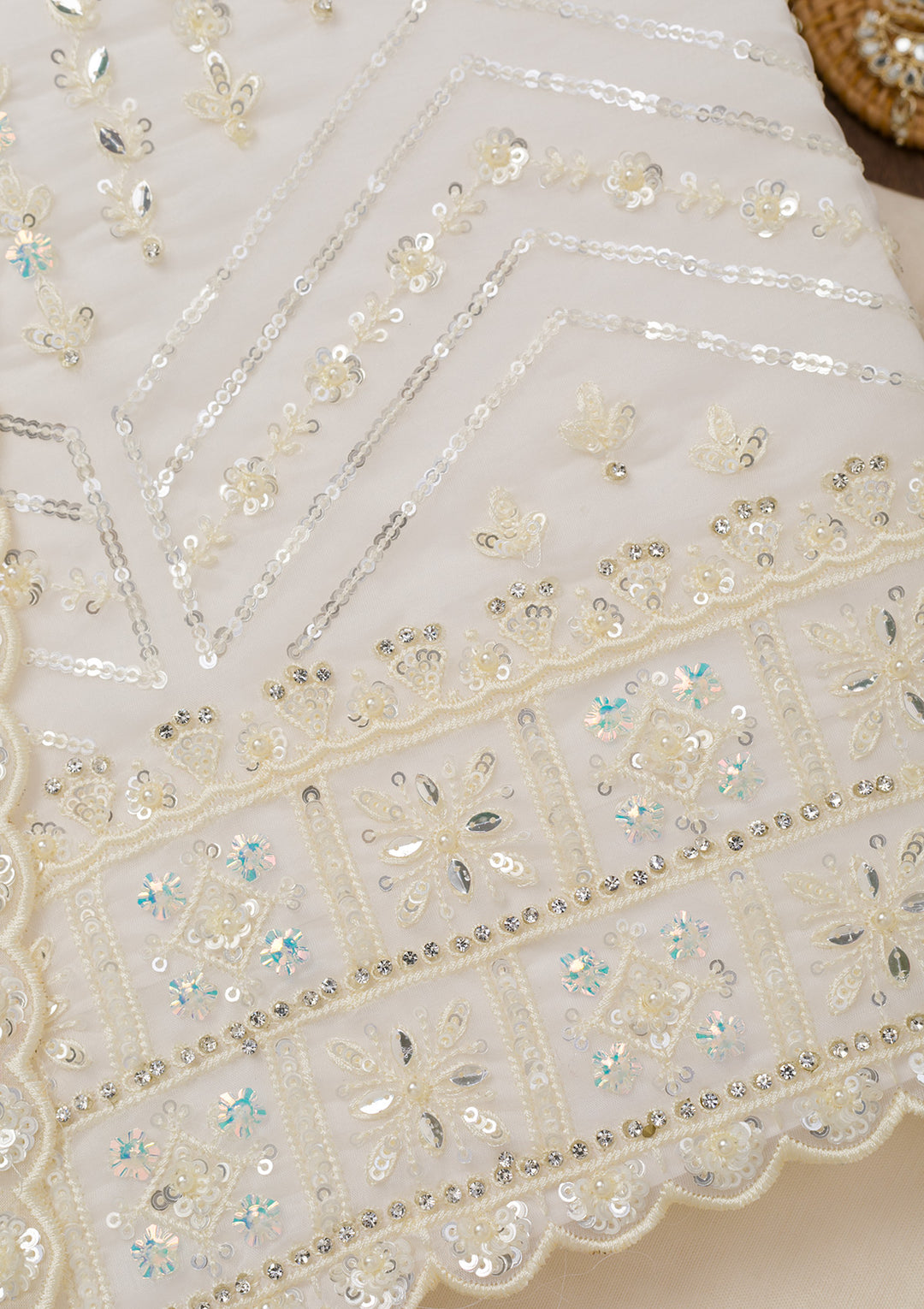 White Sequins Georgette Unstitched Salwar Suit