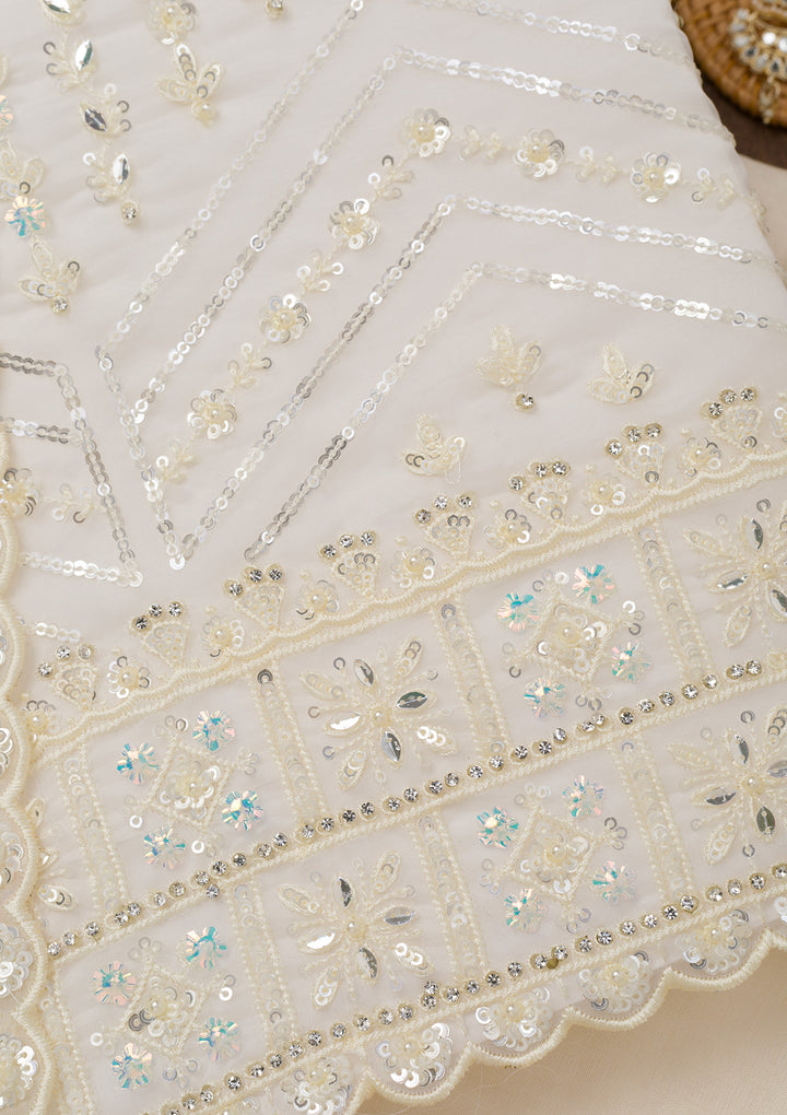 White Sequins Georgette Unstitched Salwar Suit
