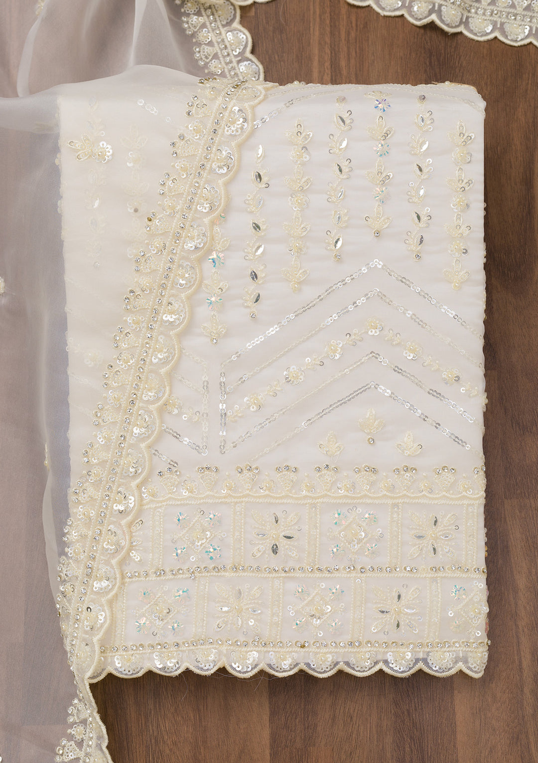 White Sequins Georgette Unstitched Salwar Suit