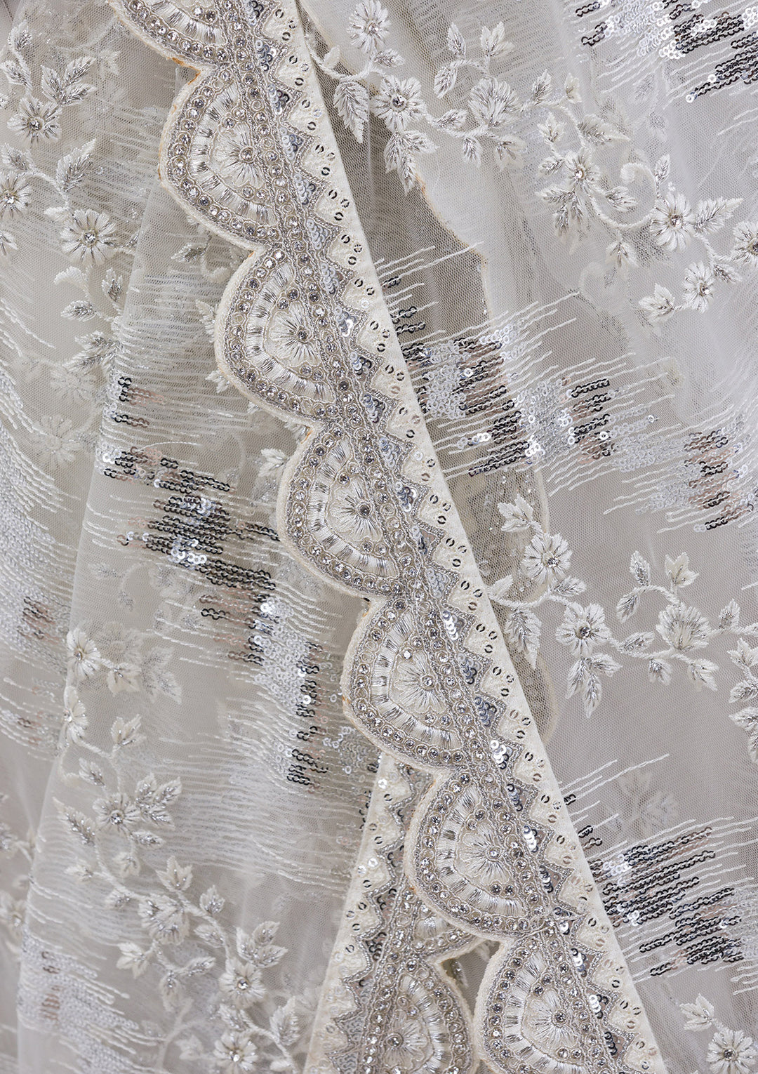 White Sequins Net Saree