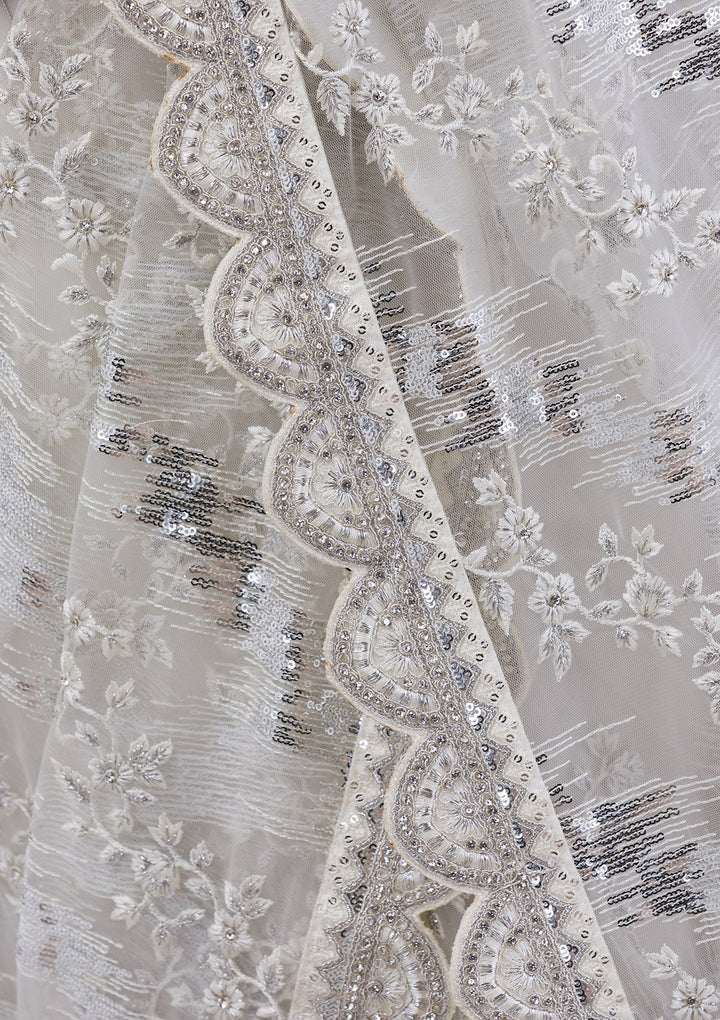 White Sequins Net Saree