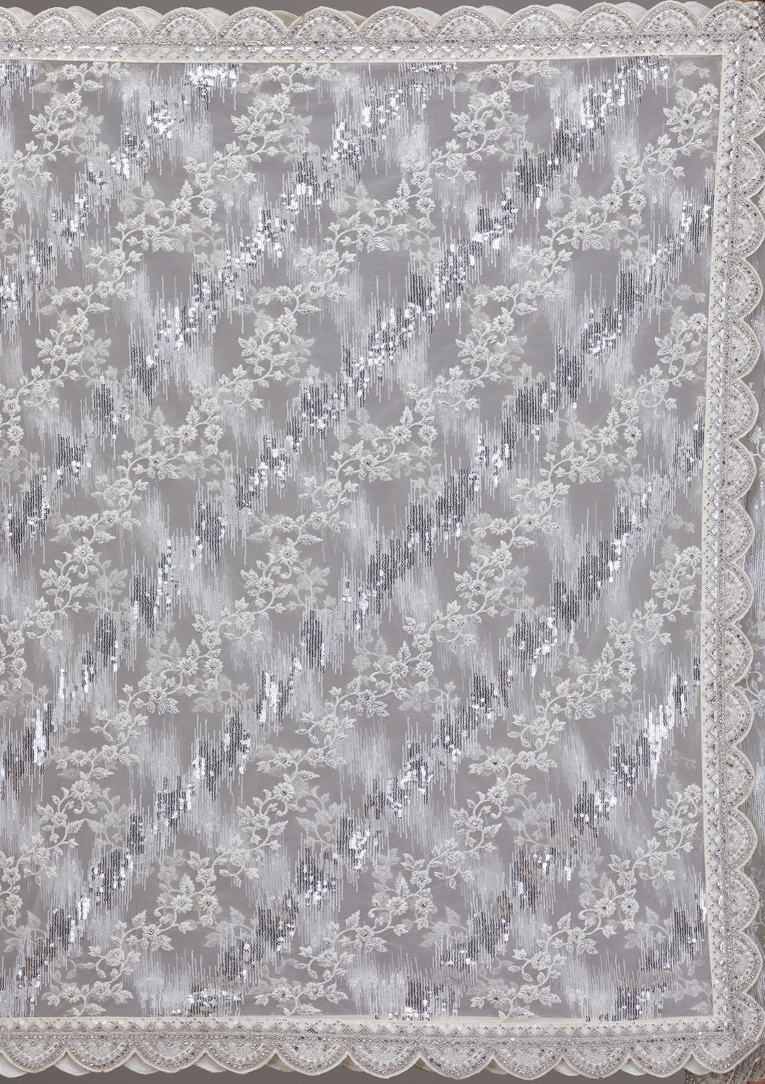 White Sequins Net Saree