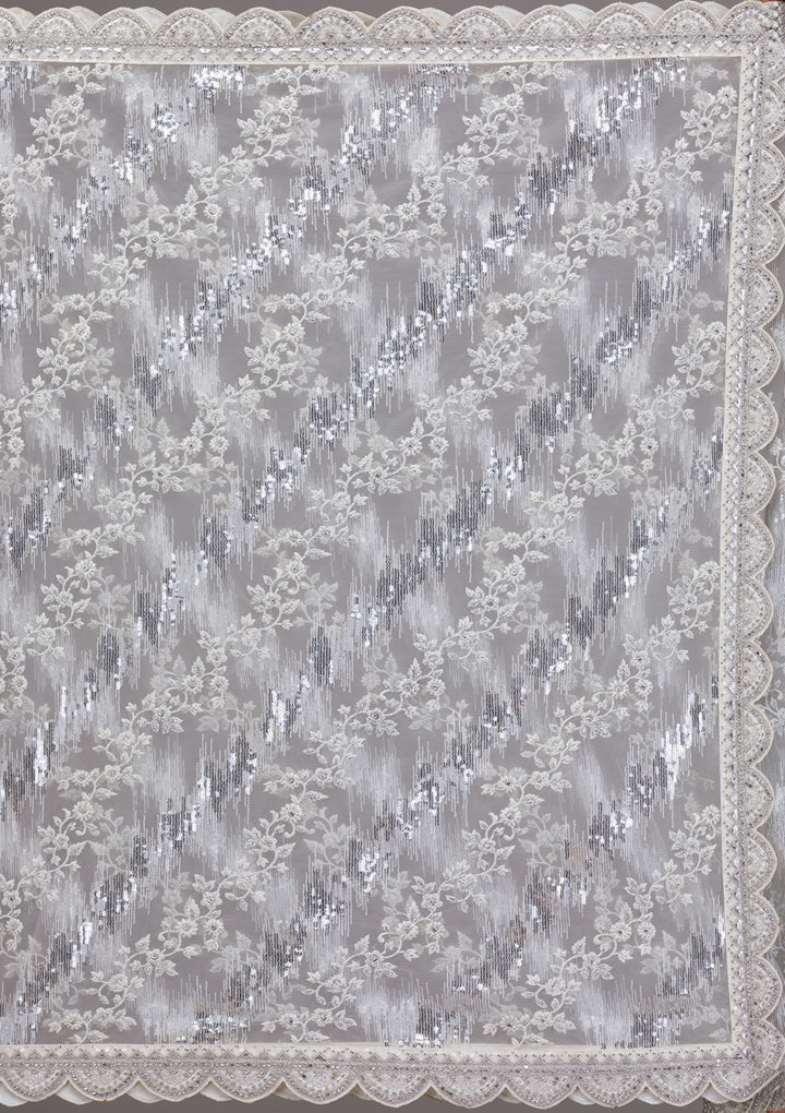 White Sequins Net Saree