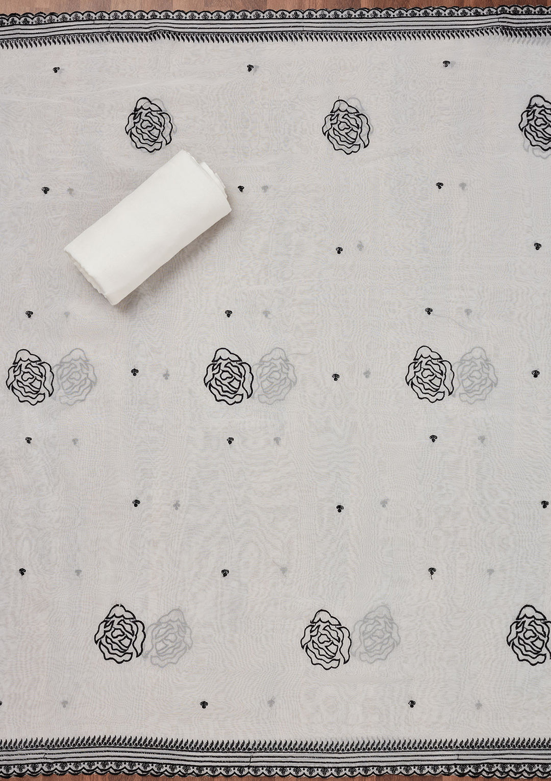 White Threadwork Printed Unstitched Salwar Suit