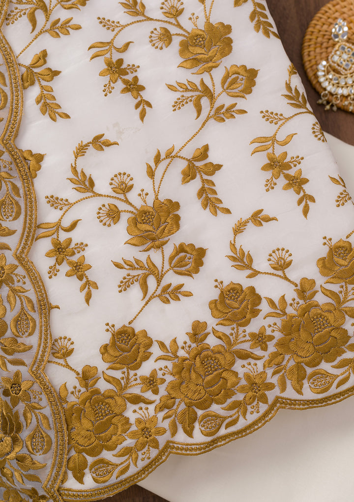 White Threadwork Tissue Unstitched Salwar Suit
