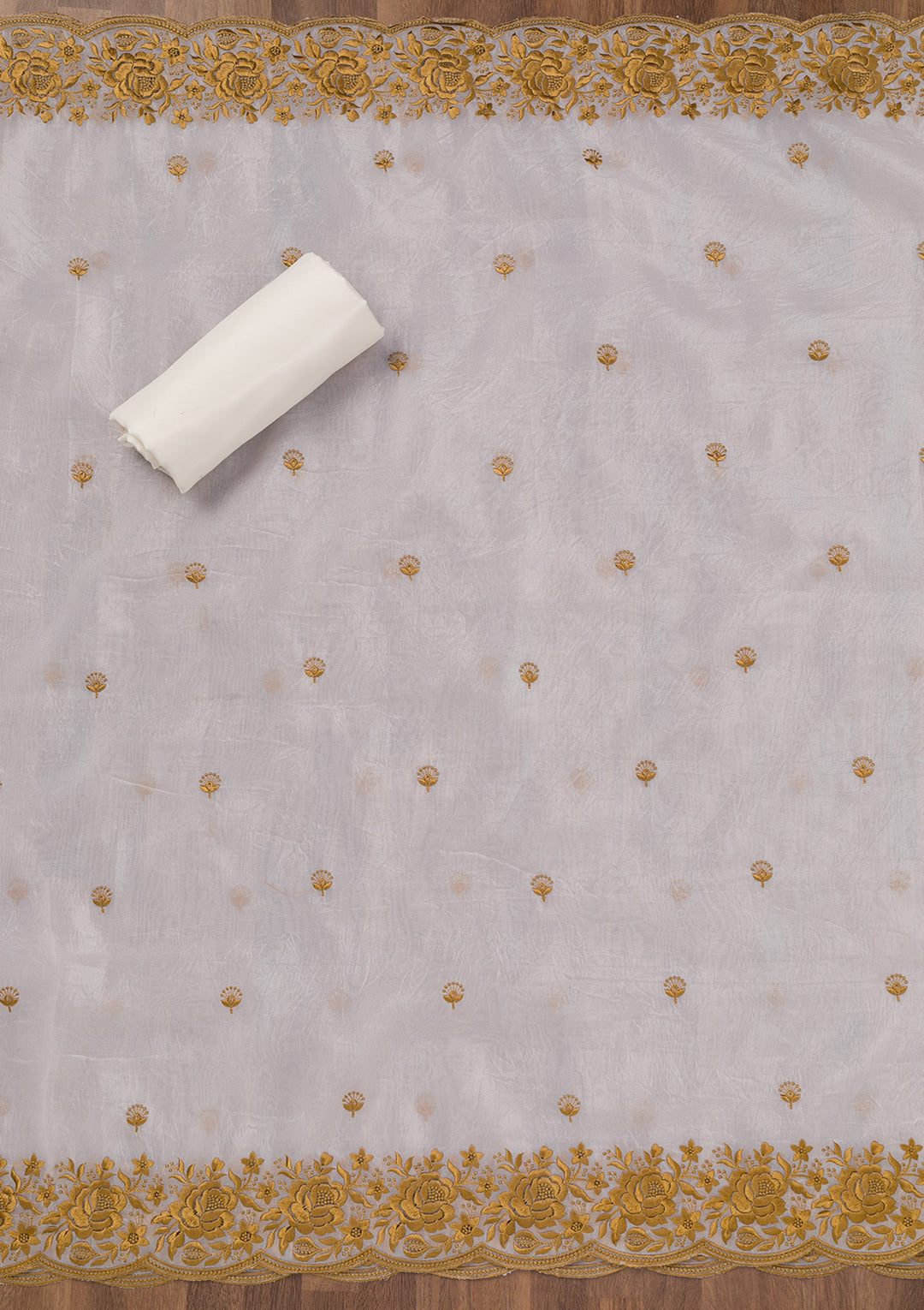 White Threadwork Tissue Unstitched Salwar Suit