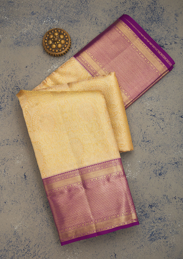 Cream Zariwork Pure Silk Saree