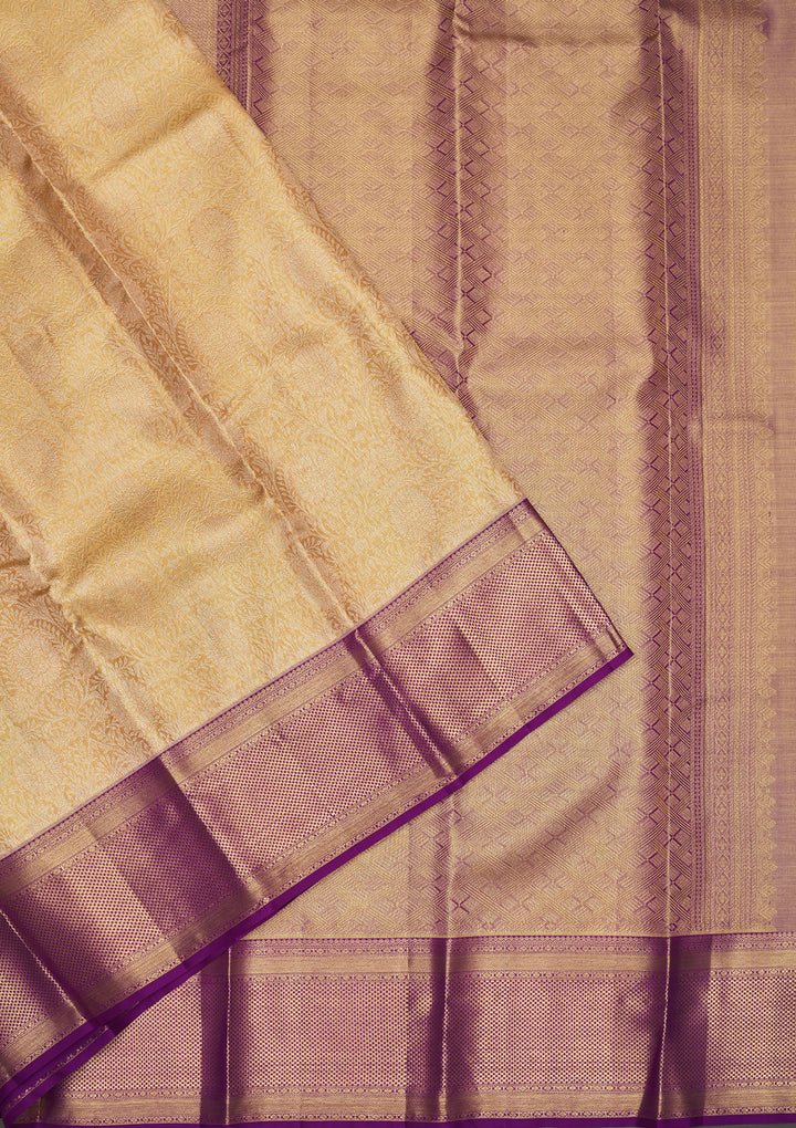 Cream Zariwork Pure Silk Saree