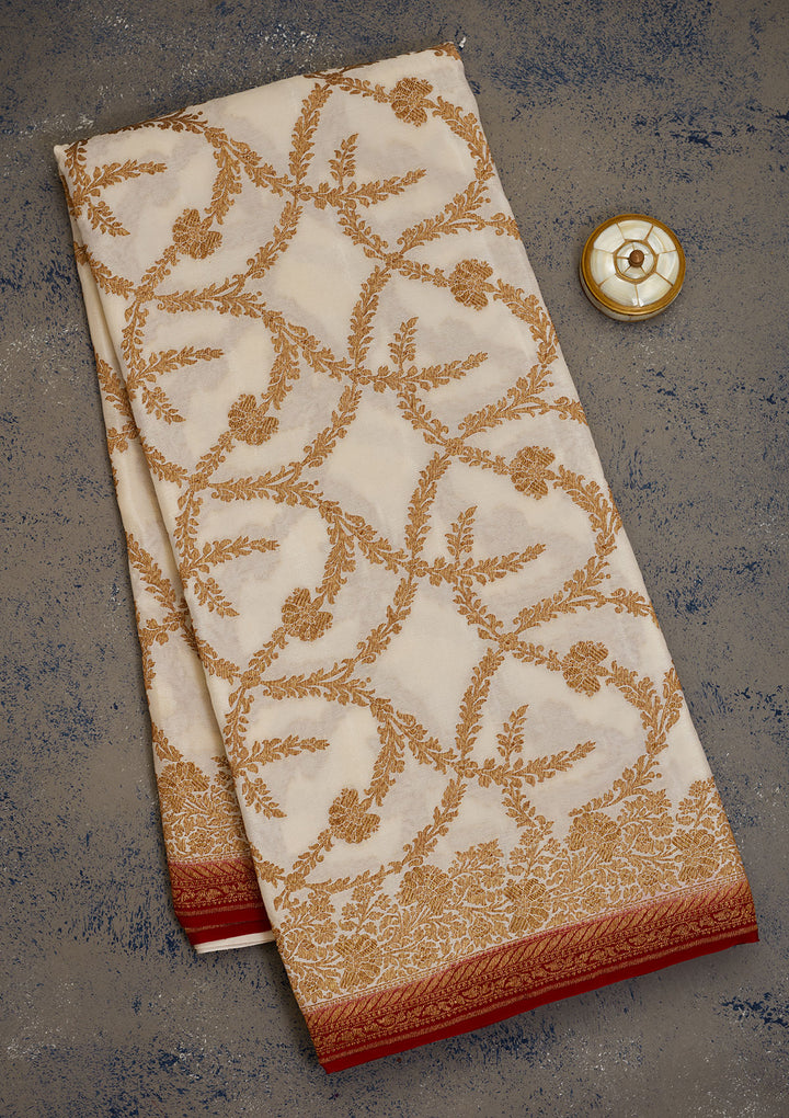 White Zariwork Pure Silk Saree