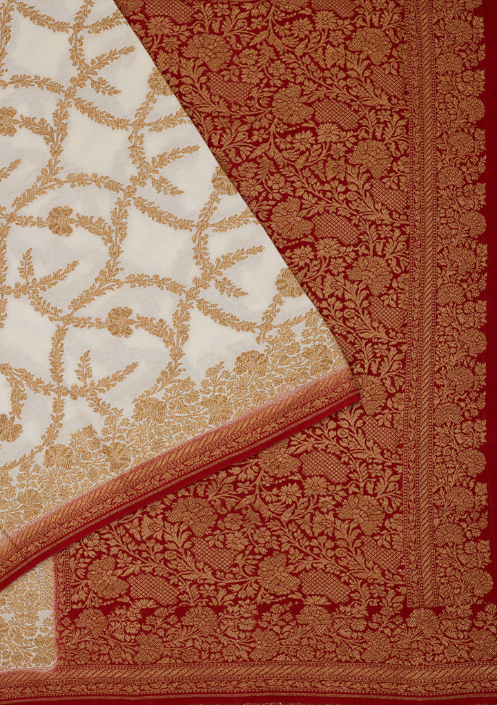 White Zariwork Pure Silk Saree