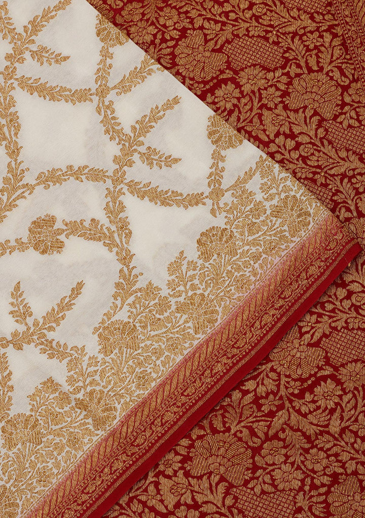 White Zariwork Pure Silk Saree