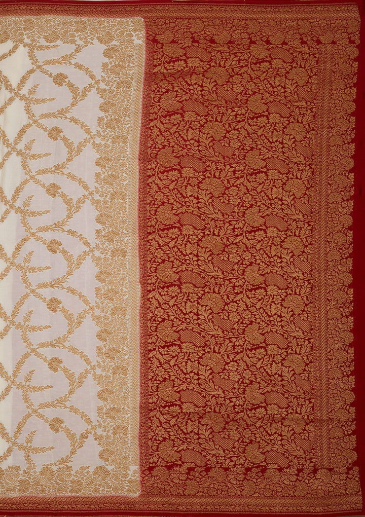 White Zariwork Pure Silk Saree