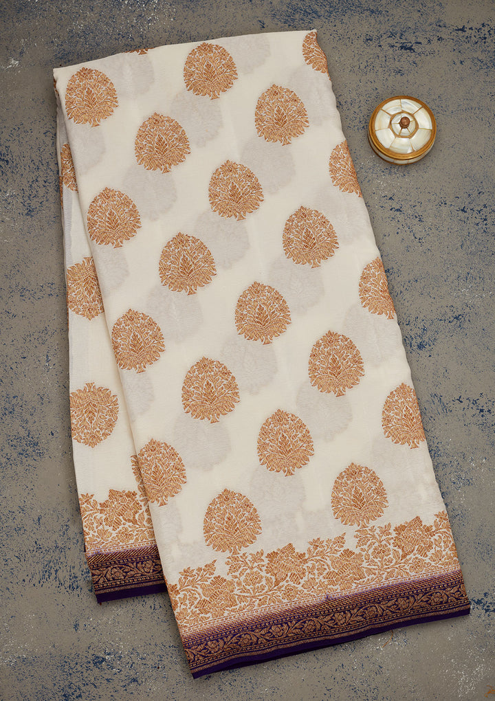 White Zariwork Pure Silk Saree